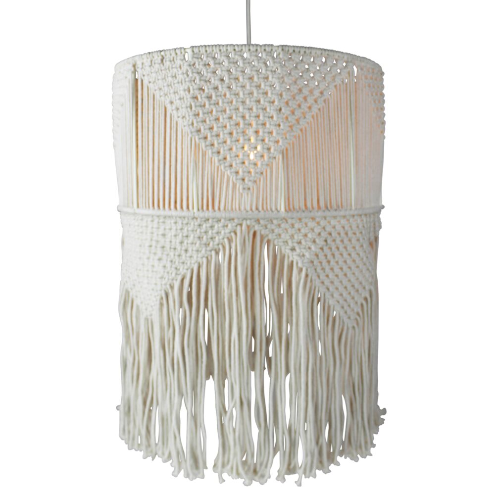 Tall Macrame Drum Pendant with Fringe by HomArt - Image 2