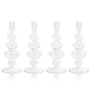Tancredi 8.75" Glass Taper Candle Holders Set of 4 by Zodax