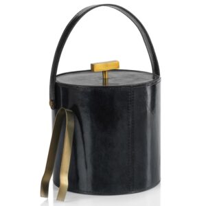 Somerstown Leather Ice Bucket with  Gold Metal Ice Tong by Zodax