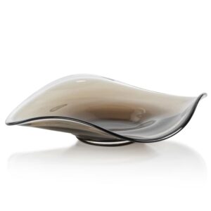 Vellerti Taupe Wave Glass Bowl by Zodax