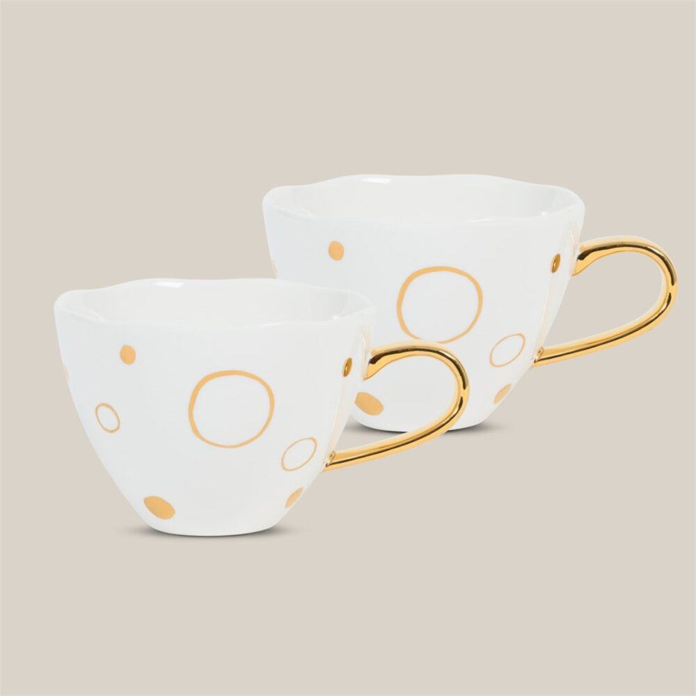 Good Morning Tea Cup with Gold Circles Set of 2 in Gift Box by Urban Nature Culture - Image 2