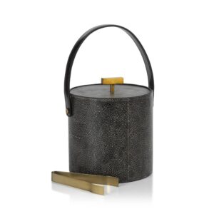 Norbury Shagreen Leather Ice Bucket with Gold Metal Ice Tong by Zodax