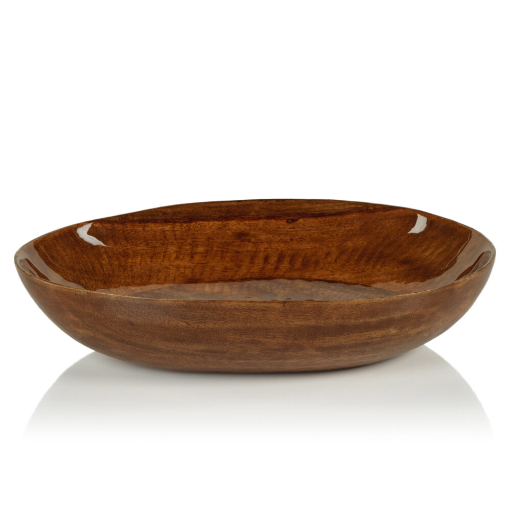 Prato Oval Mango Wood Bowl in Walnut Enamel by Zodax