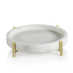 Pordenone 8" Round Marble Tray on Metal Stand by Zodax