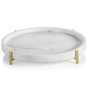 Pordenone 12" Round Marble Tray on Metal Stand by Zodax