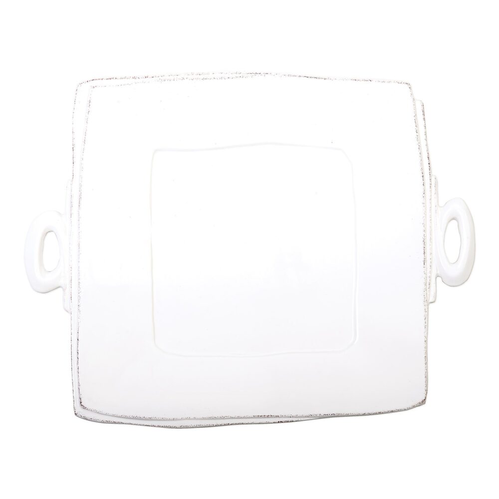 Lastra White Handled Square Platter by VIETRI