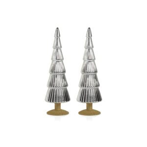Dembe 13.5" Silver Glass Tree on Gold Glitter Base, Set of 2 by Zodax