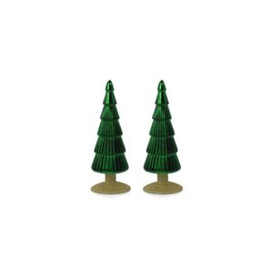 Dembe 9.5" Classic Green Glass Tree on Gold Glitter Base, Set of 2 by Zodax