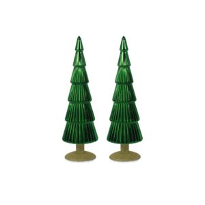 Dembe 13.5" Classic Green Glass Tree on Gold Glitter Base, Set of 2 by Zodax
