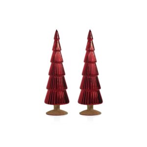 Dembe 13.5" Classic Red Glass Tree on Gold Glitter Base, Set of 2 by Zodax