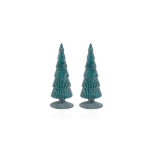 Amaryllis 9.5" Blue Glass Tree on Silver Glitter Base, Set of 2 by Zodax