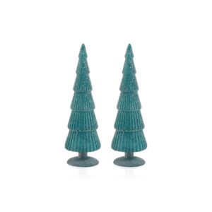 Amaryllis 13.5" Blue Glass Tree on Silver Glitter Base, Set of 2 by Zodax