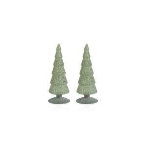 Amaryllis 9.5" Light Green Glass Tree on Silver Glitter Base, Set of 2 by Zodax