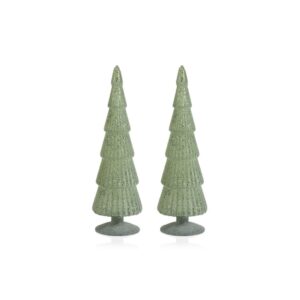 Amaryllis 13.5" Light Green Glass Tree on Silver Glitter Base, Set of 2 by Zodax