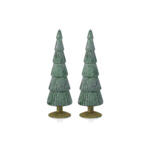 Amaryllis 13.5" Green Glass Tree on Gold Glitter Base, Set of 2 by Zodax