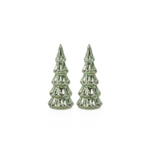 Marron 8.5" Vintage Light Green LED Glass  Tabletop Trees, Set of 2 by Zodax