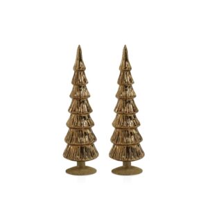 Merrigan 15.25" Gold Glass Tree on Gold Glitter Base, Set of 2 by Zodax