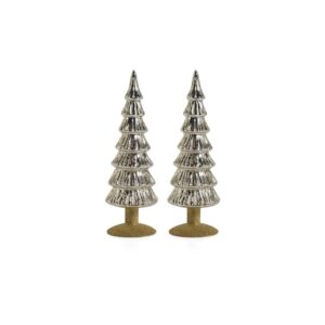 Merrigan 10.75" Silver Glass Tree on Gold Glitter Base, Set of 2 by Zodax