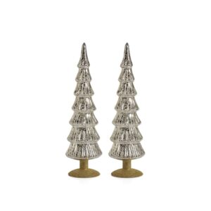 Merrigan 15.25" Silver Glass Tree on Gold Glitter Base, Set of 2 by Zodax