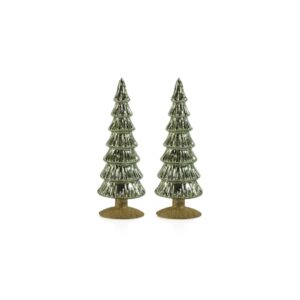 Merrigan 10.75" Light Green Glass Tree on Gold Glitter Base, Set of 2 by Zodax