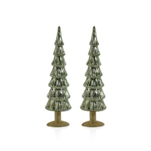 Merrigan 15.25" Light Green Glass Tree on Gold Glitter Base, Set of 2 by Zodax