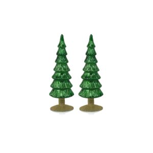 Merrigan 10.75" Classic Green Glass Tree on Gold Glitter Base, Set of 2 by Zodax