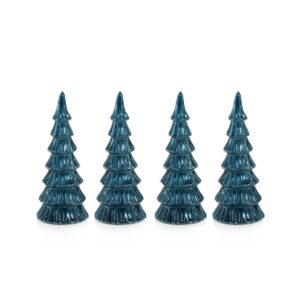 Lucian 8.25" Blue LED Glass Holiday Tabletop Trees, Set of 4 by Zodax