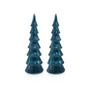 Lucian 12.5" Blue LED Glass Holiday Tabletop Trees, Set of 2 by Zodax