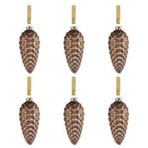 Cariad 5.25" Copper Bronze Glass Pine Cone Ornaments, Set of 6 by Zodax