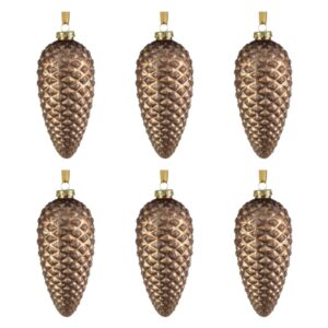 Cariad 6" Copper Bronze Glass Pine Cone Ornaments, Set of 6 by Zodax