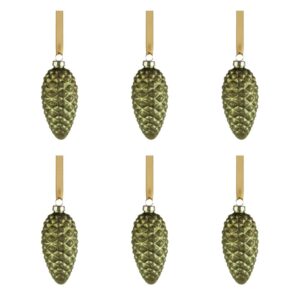 Cariad 4.25" Green Glass Pine Cone Ornaments, Set of 6 by Zodax