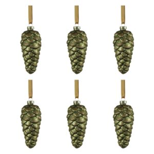Cariad 5" Green Glass Pine Cone Ornaments, Set of 6 by Zodax