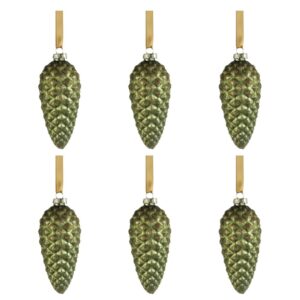 Cariad 5.25" Green Glass Pine Cone Ornaments, Set of 6 by Zodax