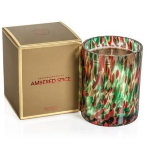 Red, Green and Gold Spangled Glass Ambered Spice Scented Glass Candle by Zodax