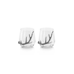 Malachi Stemless Glasses with Pewter Antler, Set of 2 by Zodax