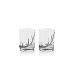 Malachi Rock Glasses with Pewter Antler, Set of 2 by Zodax