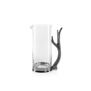 Malachi Rock Glass Pitcher with Pewter Antler Handle by Zodax