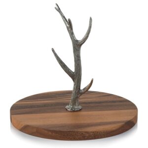 Malachi Small Cheese & Charcuterie Board with Pewter Antler Stem  by Zodax