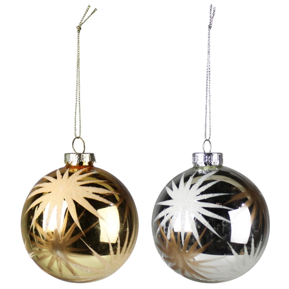 Etched Starburst Glass Ornament Set of 4 by HomArt