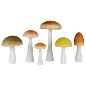 Colorful Wood Mushrooms Set of 6 by HomArt