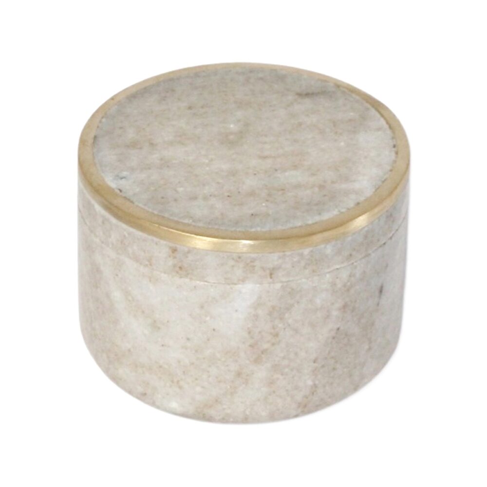 Beige Marble Canisters with Brass Edge Lid by BIDKhome - Image 2