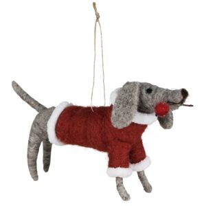 Dog in Santa Coat Felt Ornament Set of 2 by HomArt