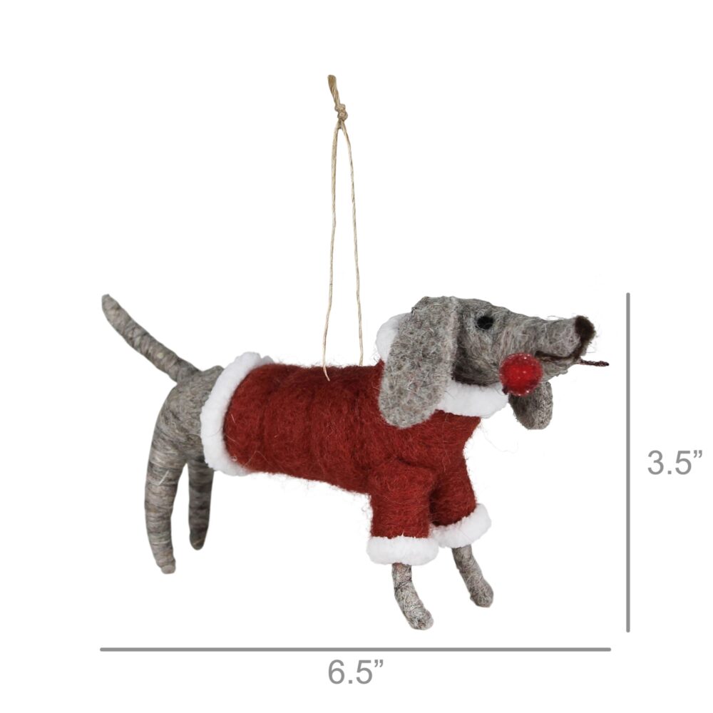 Dog in Santa Coat Felt Ornament Set of 2 by HomArt - Image 2