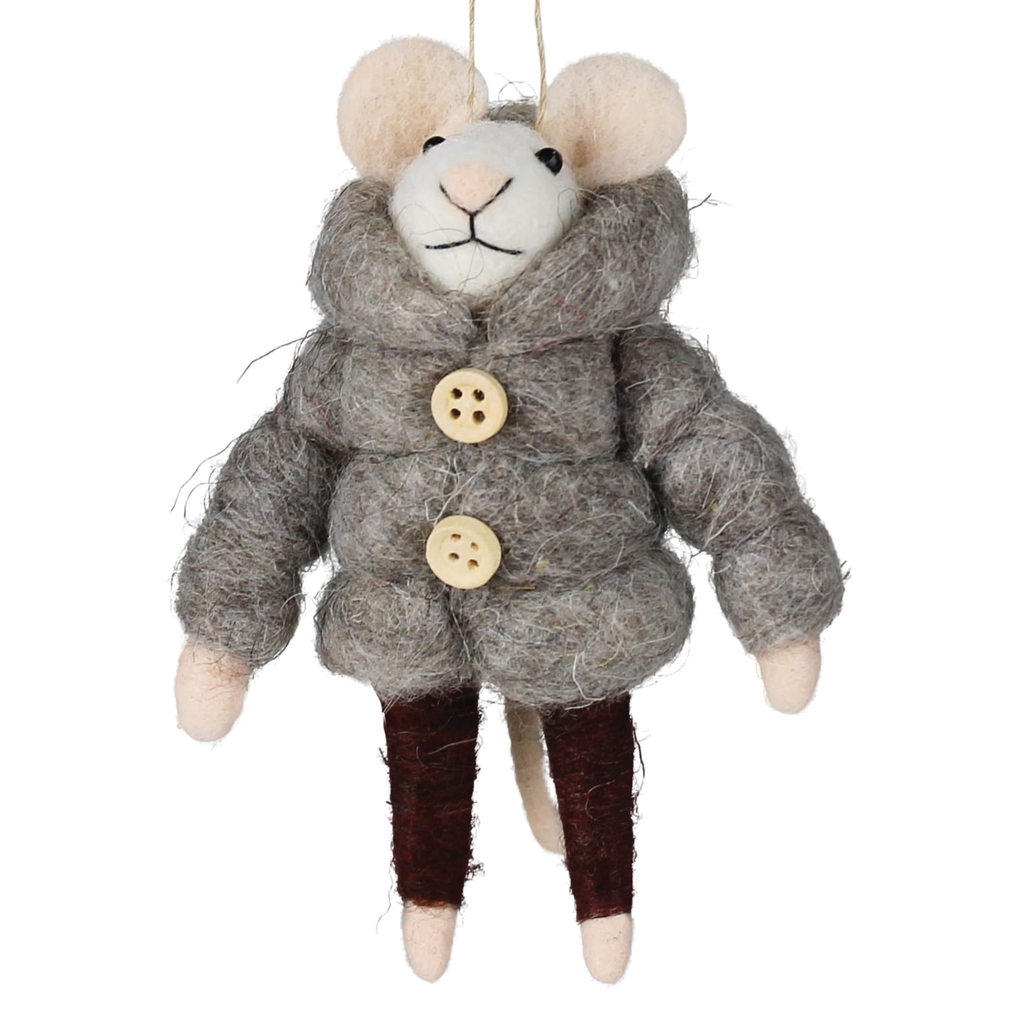 Mouse in Puffer Jacket Ornament Set of 2 by HomArt