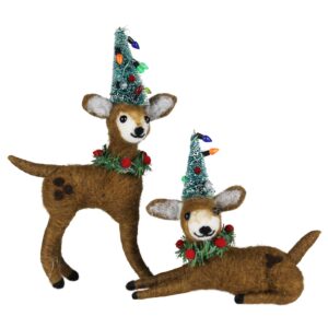 Deer with Tree Hats Ornaments Set of 2 by HomArt
