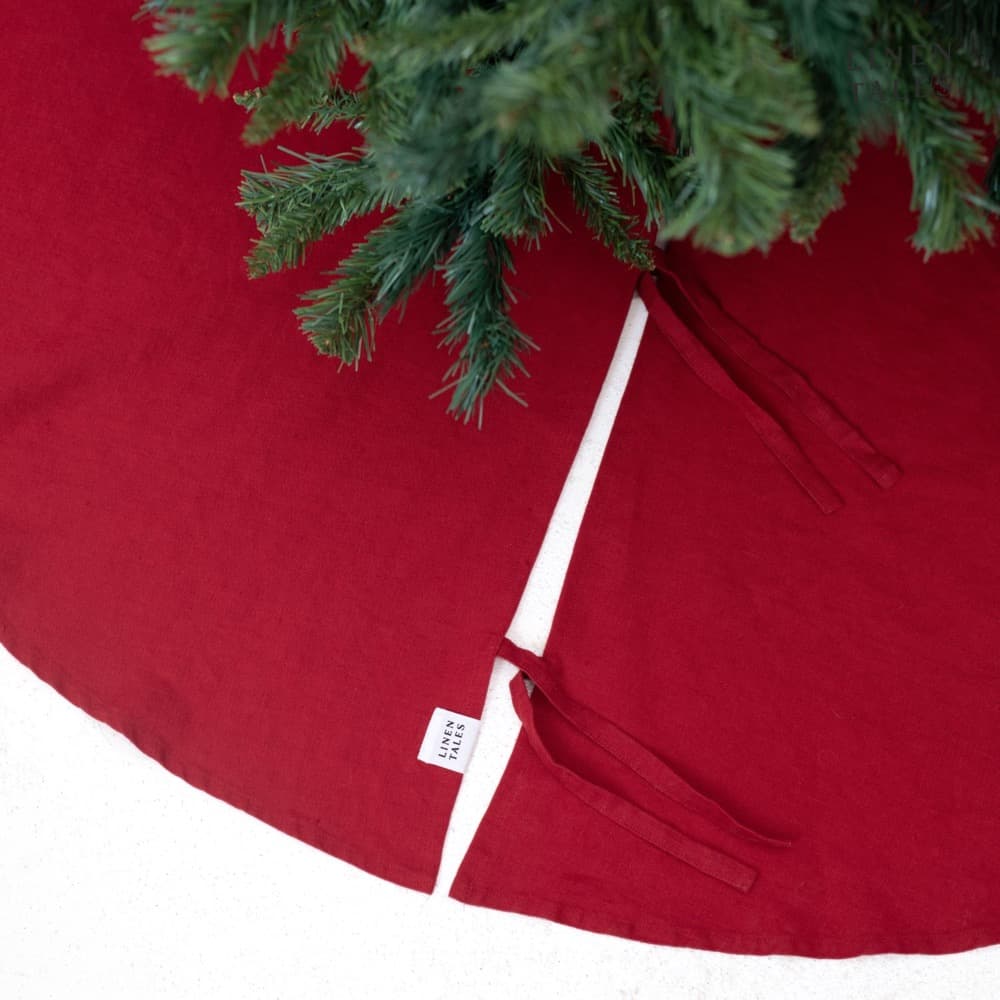 Red Pear Linen Christmas Tree Skirt by Linen Tales Seven Colonial