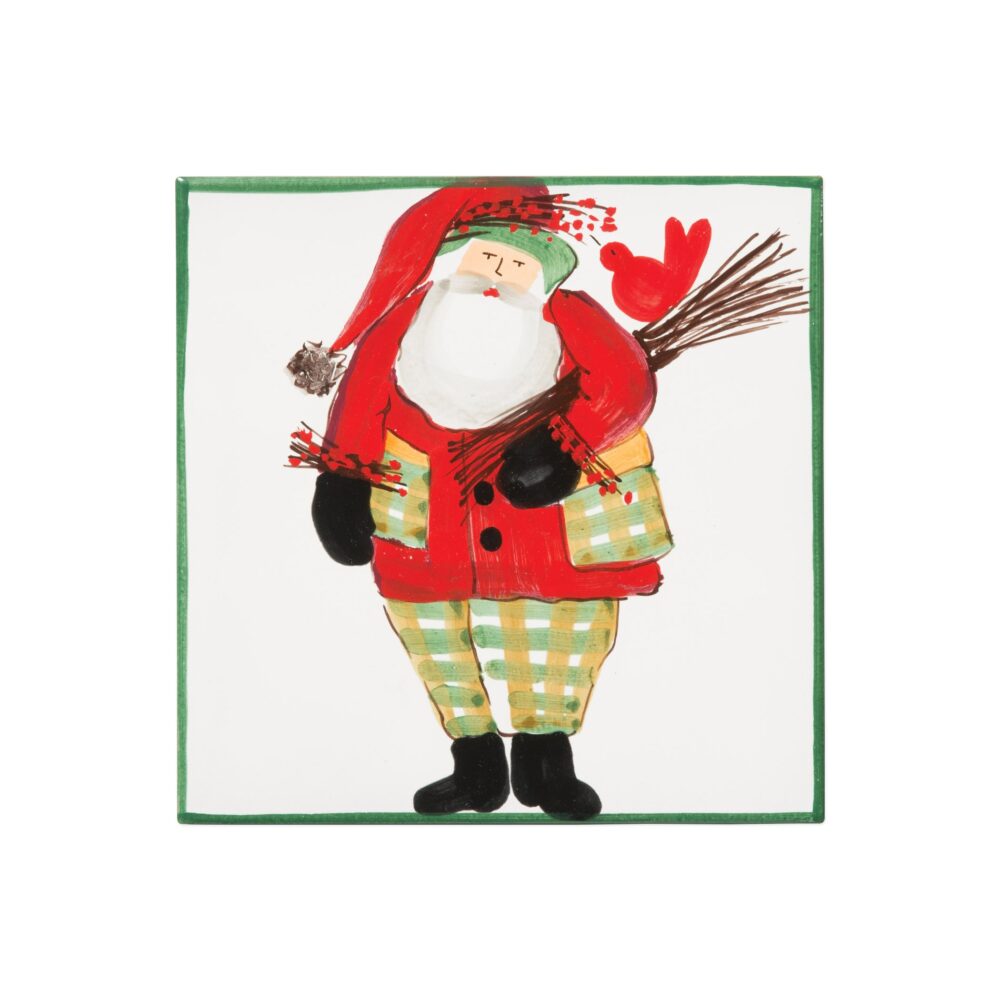 Old St. Nick Trivet - Green Border w/ Wood Pile by VIETRI