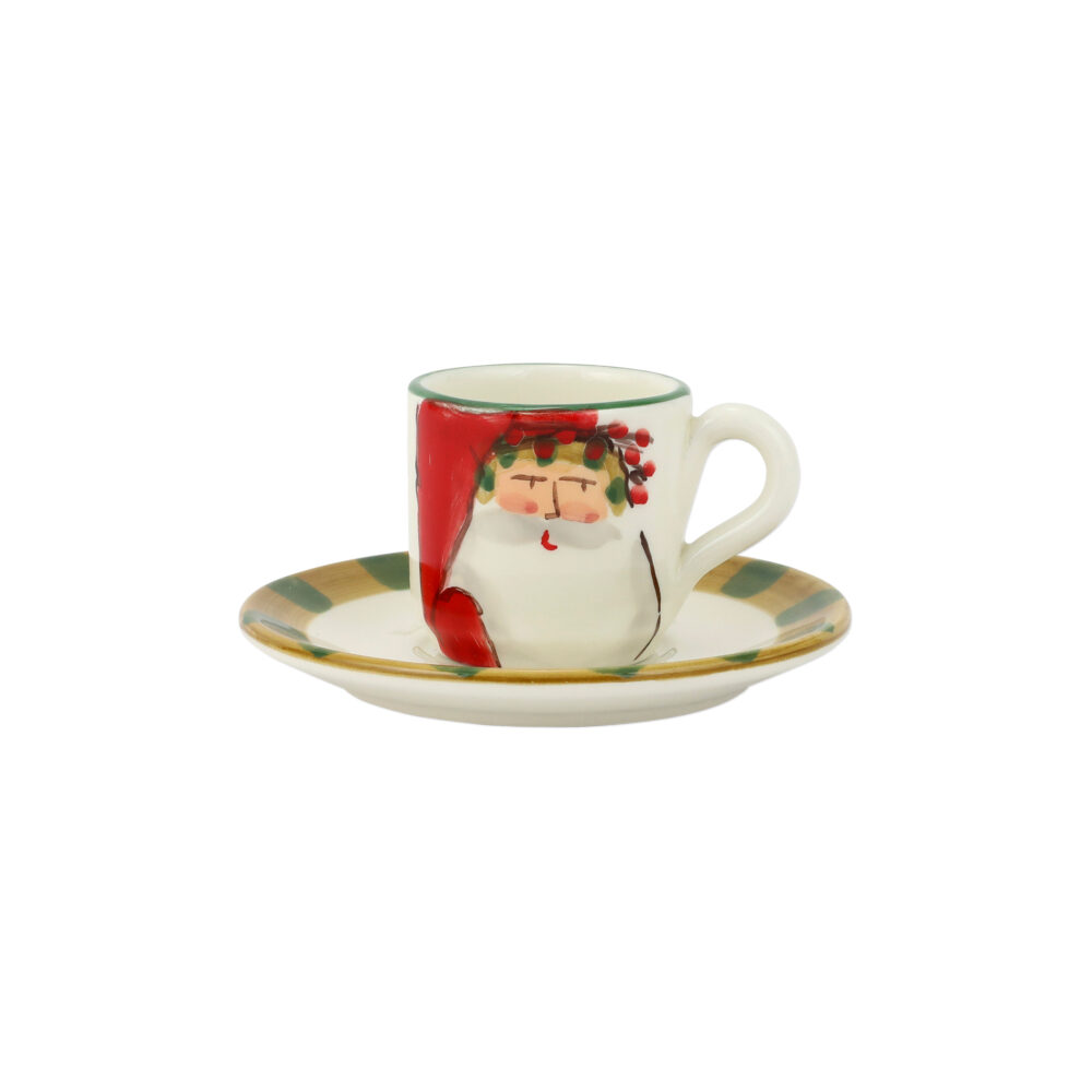 Old St. Nick Espresso Cup & Saucer - Stripe Hat by VIETRI