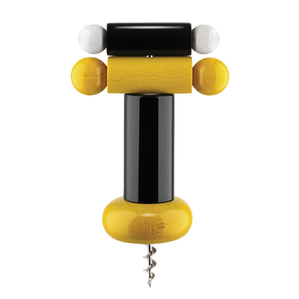 Beechwood Black/Yellow/White Eco Corkscrew  by Alessi