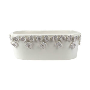 Rustic Garden White Flower Oval Planter by VIETRI
